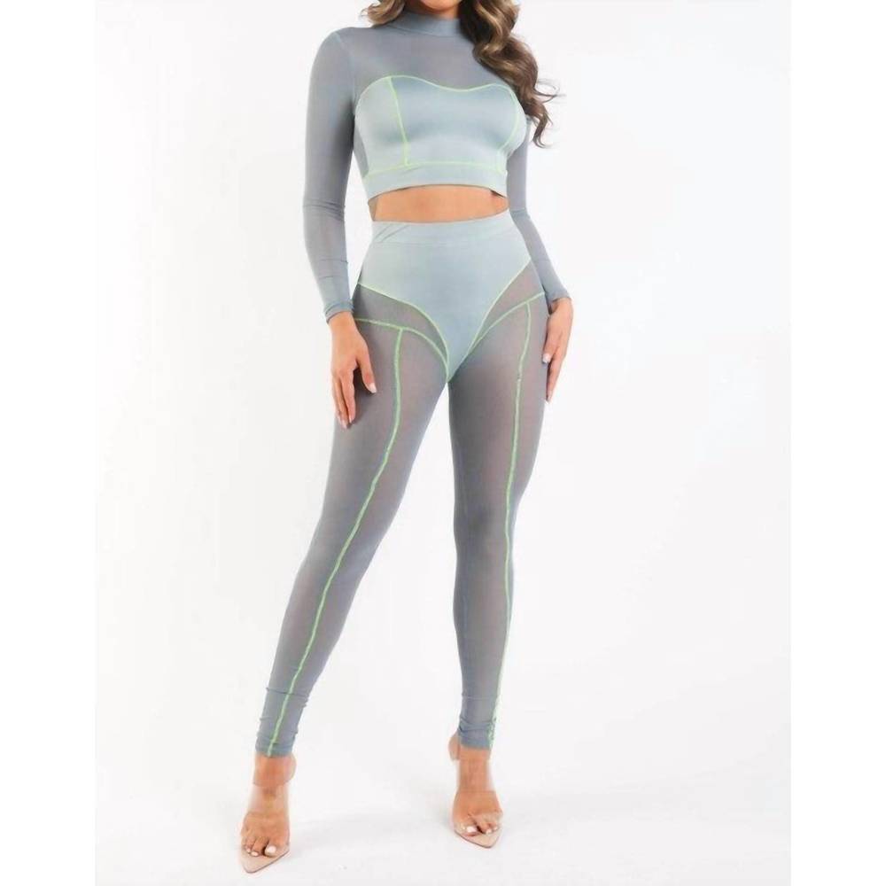 NEW K TOO mesh mockneck top and pants day set in gray